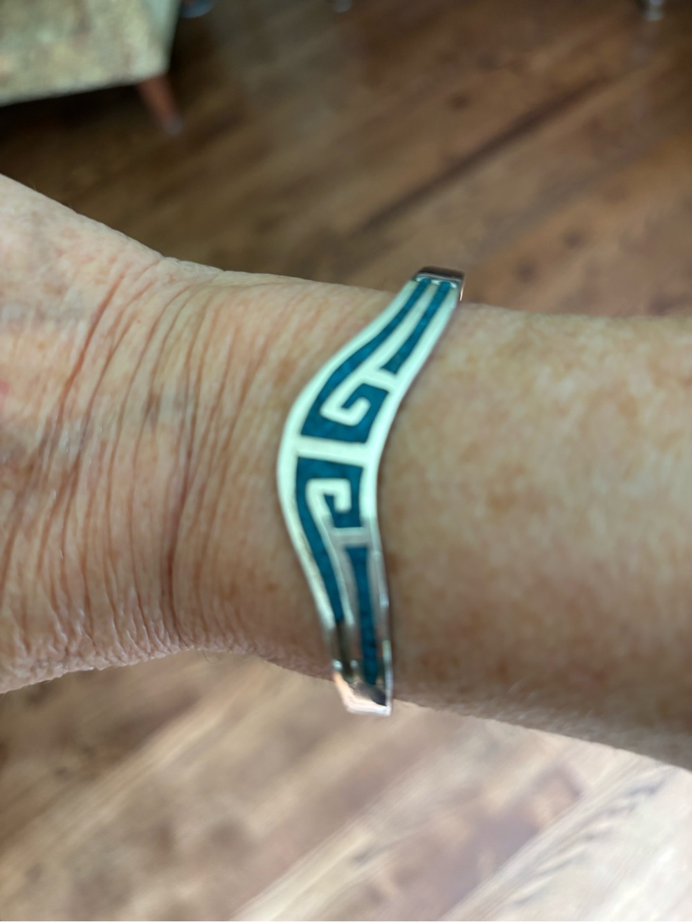 Sterling Silver Zuni Turquoise Inlay Cuff Bracelet